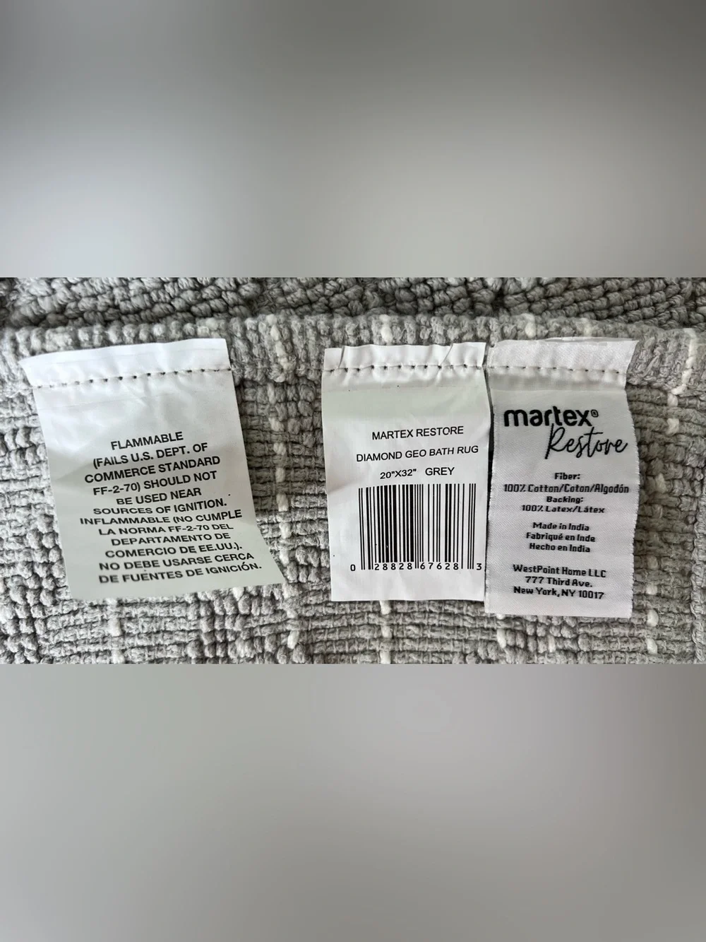 Brand New-Martex Restore Diamond Geometric Bath Rug with Non-Skid Backing